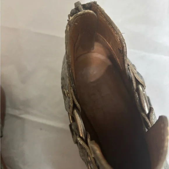 Frye Ray Harness Back Zip Snake Print Ankle Booties - Black and Gray - Picture 8 of 10